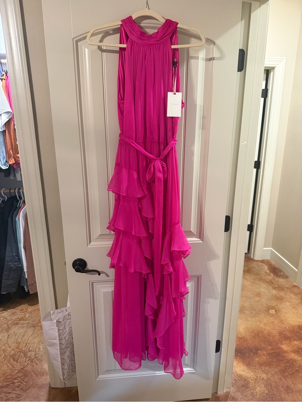 Sleeveless Ruffle Maxi Dress in Hot Pink